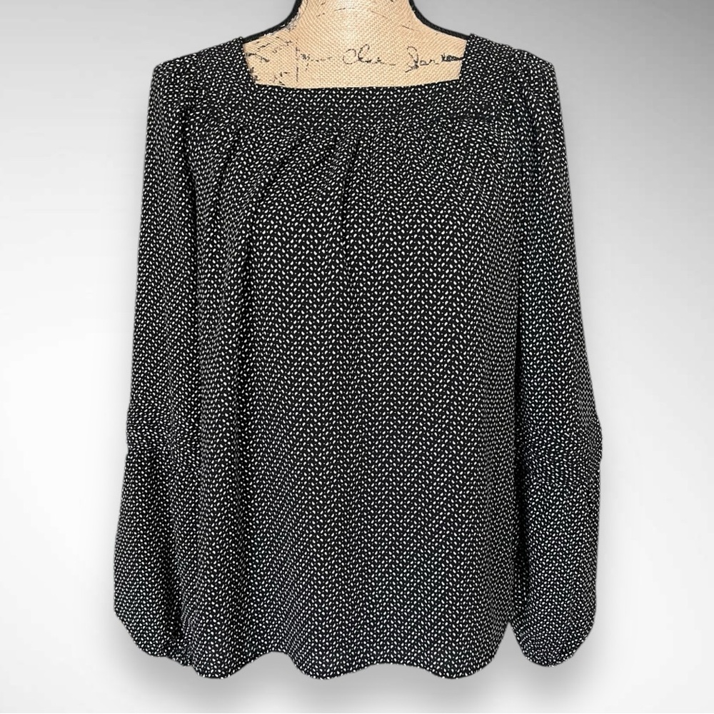 LC Lauren Conrad Black and White Square Neck Long‎ Sleeve Peasant Top XS | EUC